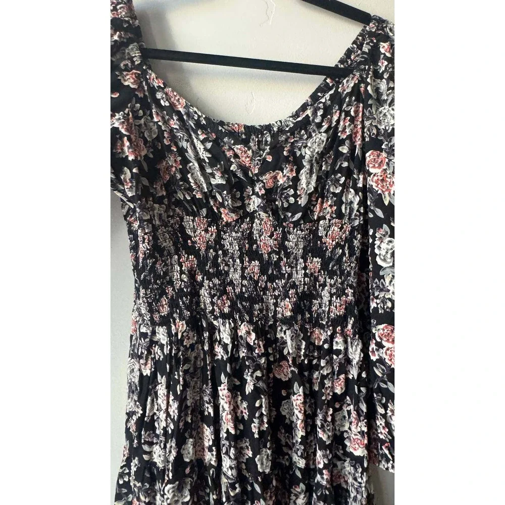 Angie Floral Mini Dress L Smocked Puff Sleeve Coquette Boho Festival Western - Picture 3 of 6